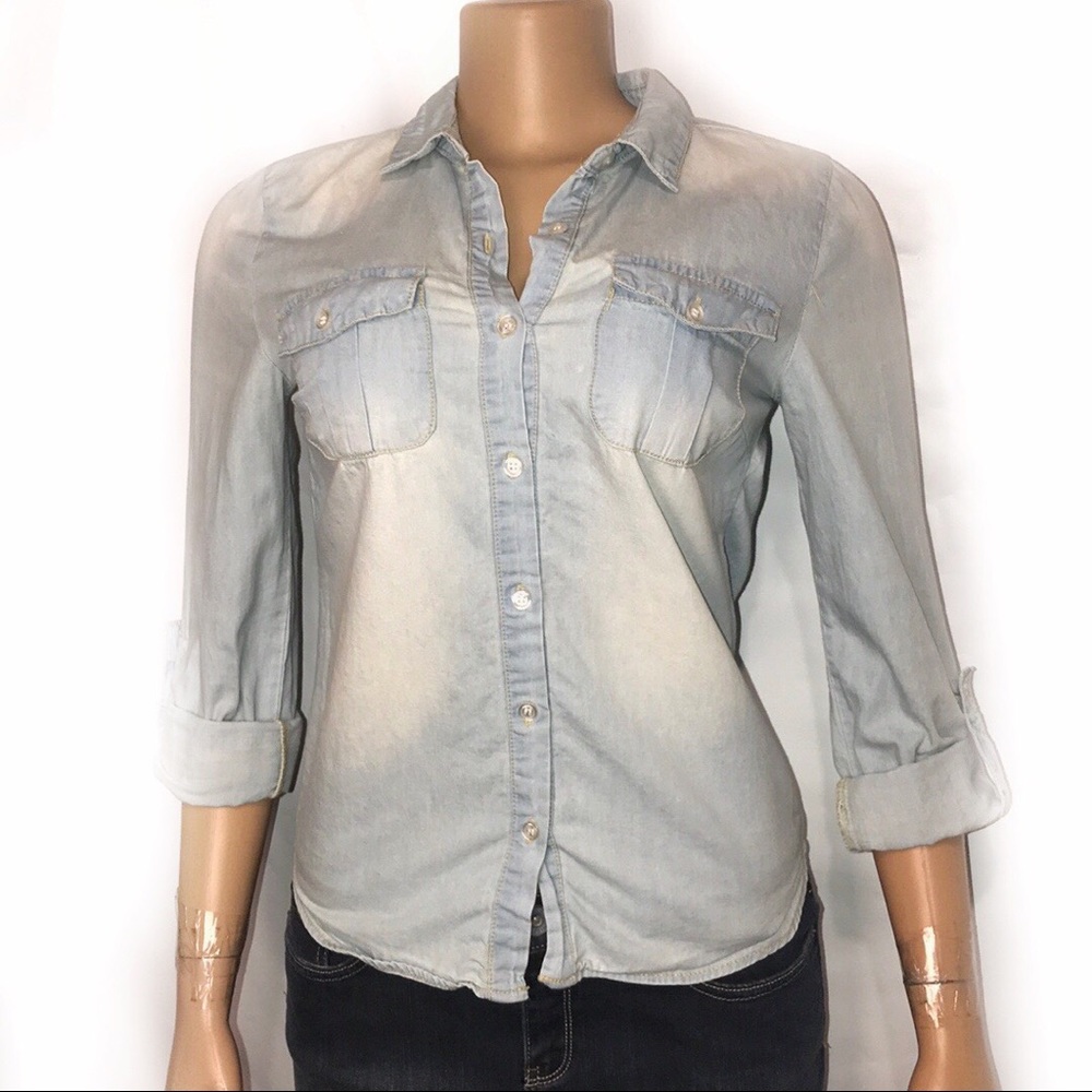Charlotte Russe Chambray Blouse light Blue Button up size XS